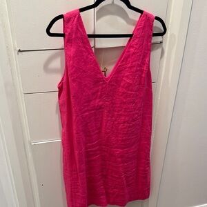 J. Crew Hot Pink Linen V-Neck Dress